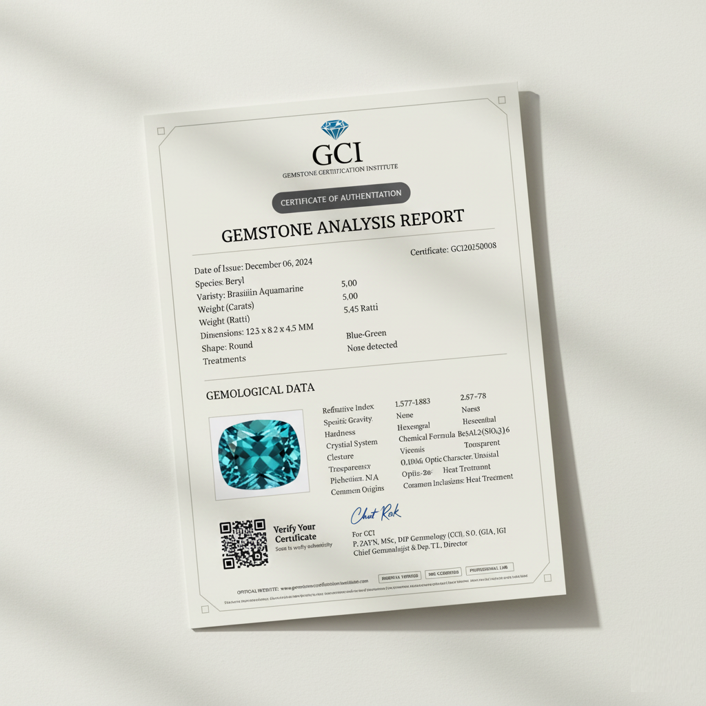 Gemstone Certificate Sample